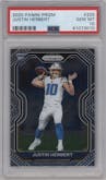 Justin Herbert from the 2020 Panini Prizm set graded by PSA and given an overall grade of 10.