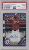 Josh Jung from the 2019 Bowman Draft set featuring a Purple Refractor parallel graded by PSA and given an overall grade of 9.