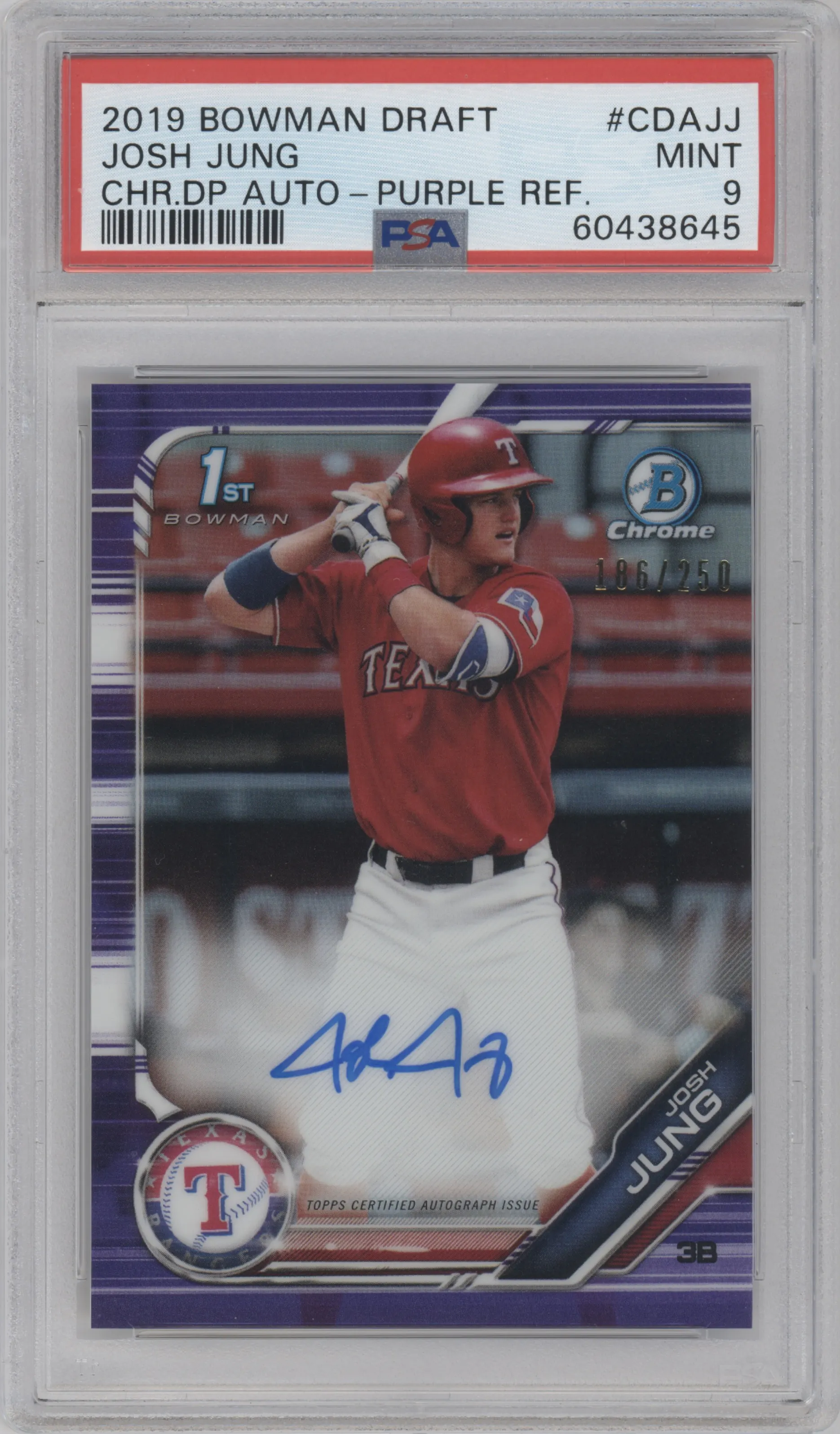 2019 Bowman Draft Chr.DP Auto Josh Jung Purple Refractor PSA 9