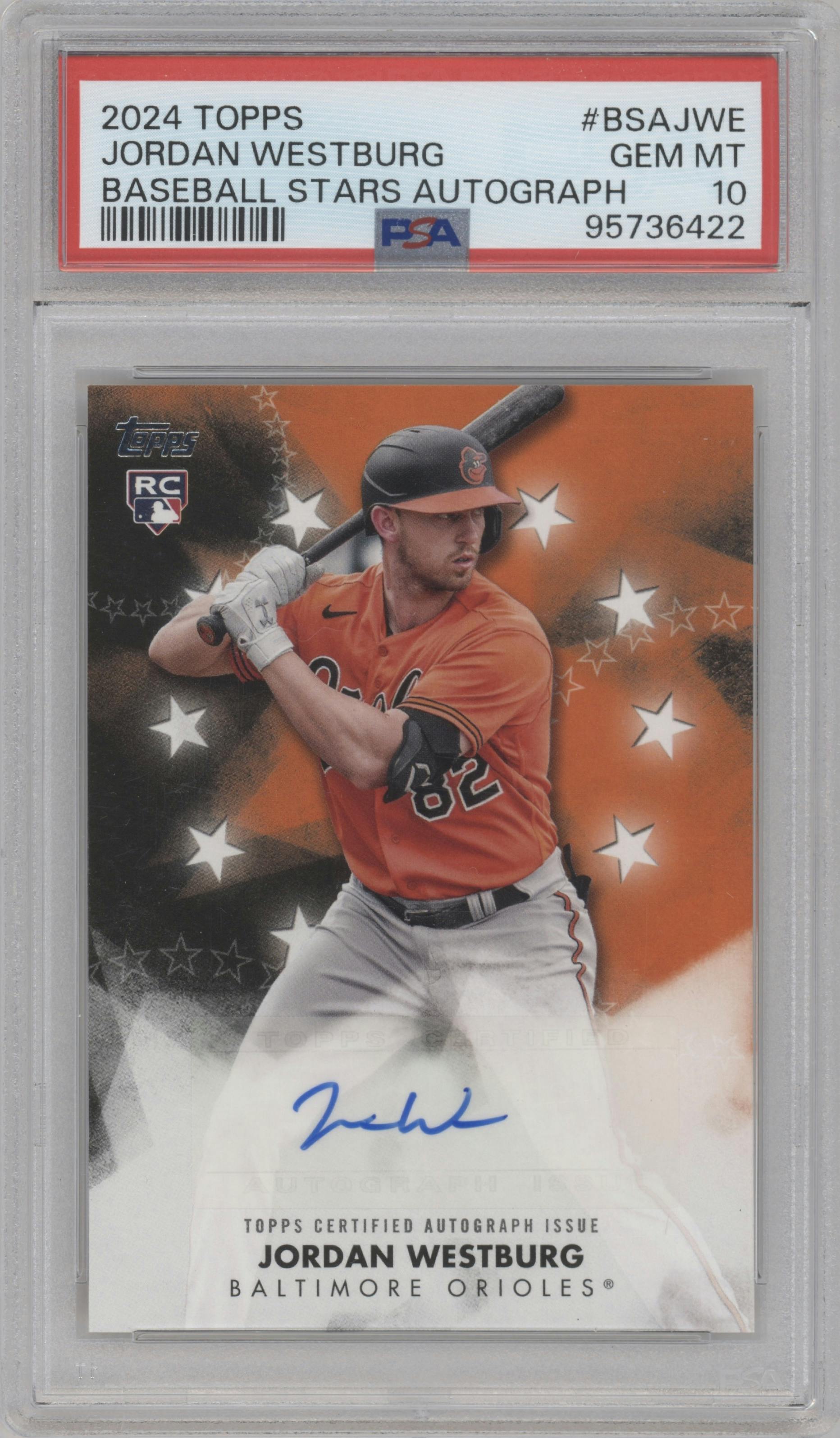 Jordan Westburg from the 2024 Topps  set graded by PSA and given an overall grade of 10.