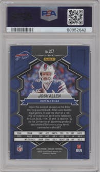 Josh Allen from the 2023 Panini Mosaic set featuring a  Genesis parallel graded by PSA and given an overall grade of 10.