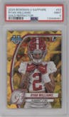 Ryan Williams from the 2024 Bowman University Chrome Sapphire set featuring a Gold parallel graded by PSA and given an overall grade of 9.