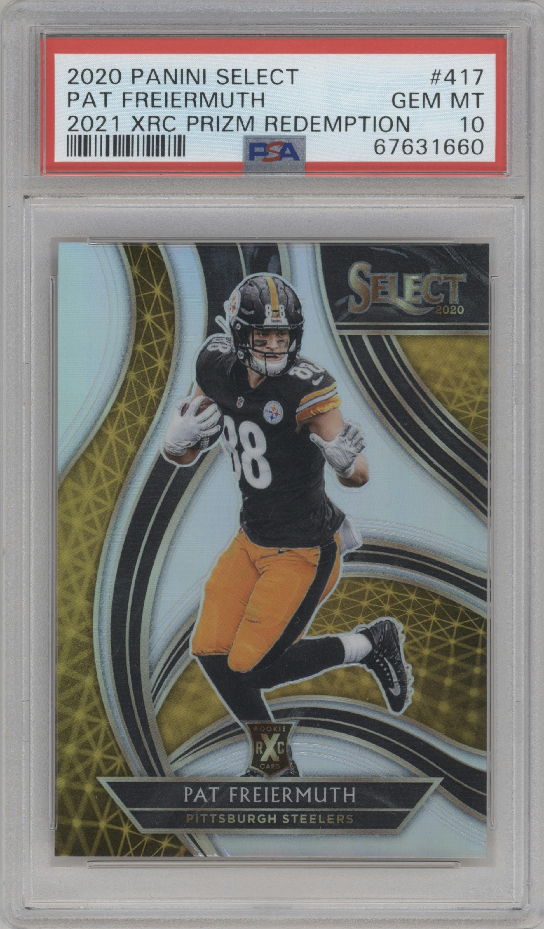 Pat Freiermuth from the 2020 Panini Select set graded by PSA and given an overall grade of 10.