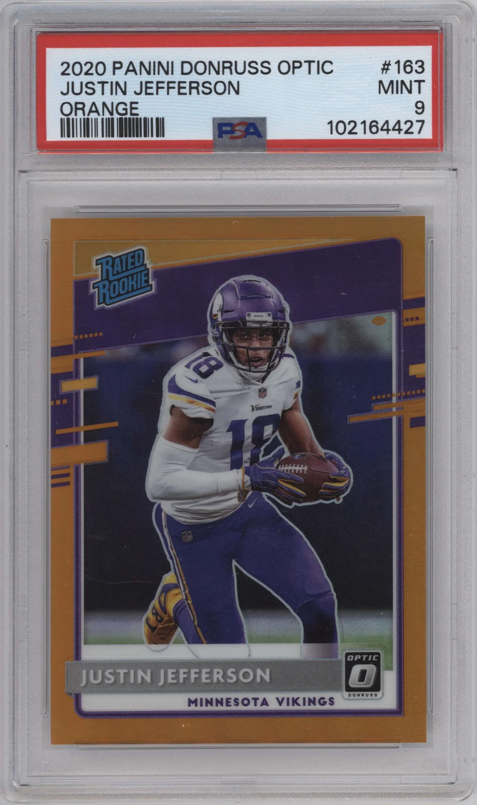 2020 Panini Donruss Optic Rated Rookie Justin Jefferson Orange #163 PSA 9