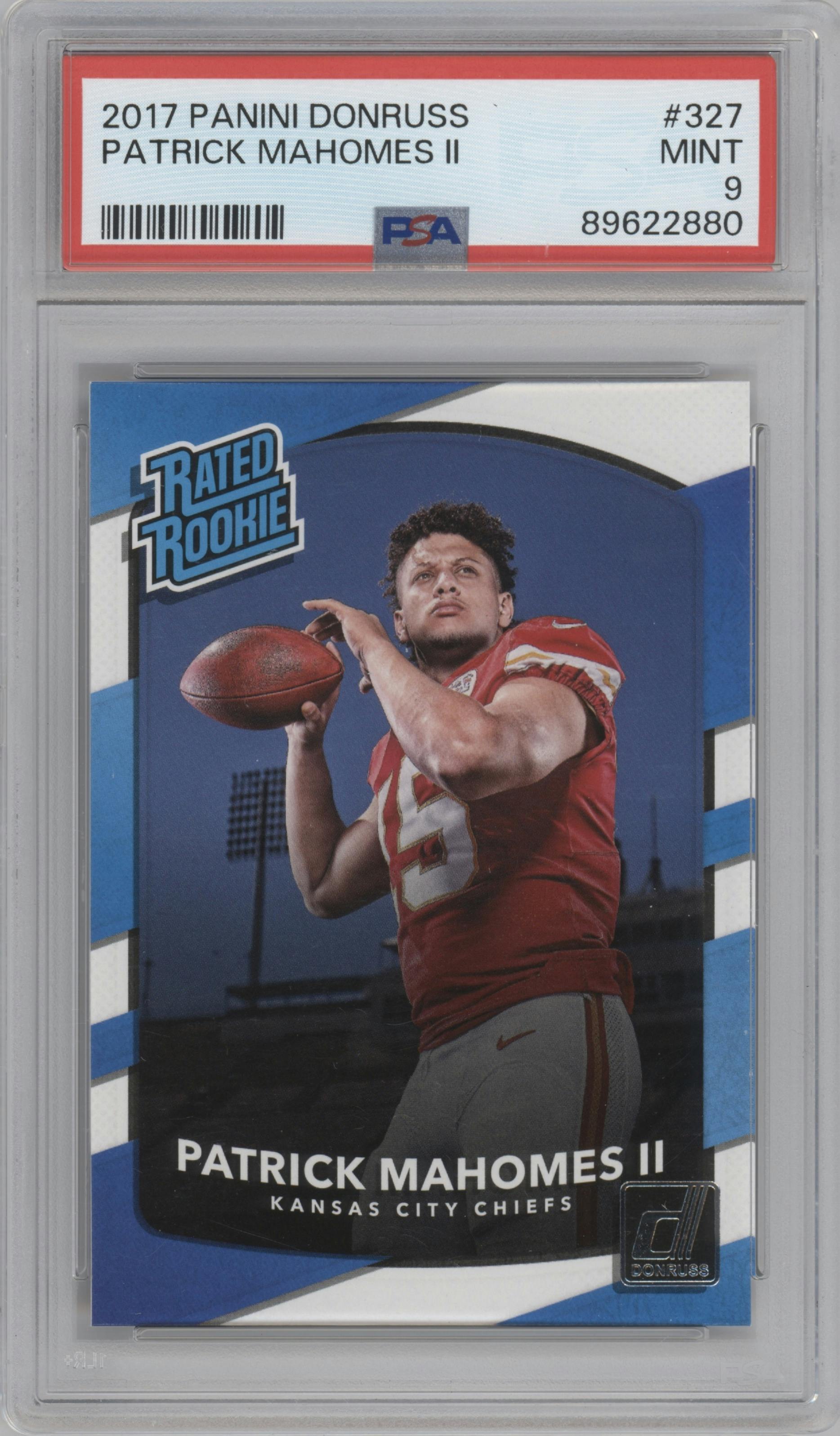 Patrick Mahomes II from the 2017 Panini Donruss set graded by PSA and given an overall grade of 9.