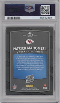 Patrick Mahomes II from the 2017 Panini Donruss set graded by PSA and given an overall grade of 9.