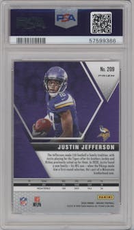 Justin Jefferson from the 2020 Panini Mosaic set featuring a Pink Camo parallel graded by PSA and given an overall grade of 10.