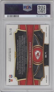 Patrick Mahomes II from the 2023 Panini Select set featuring a Dragon Scale Prizm parallel graded by PSA and given an overall grade of 10.