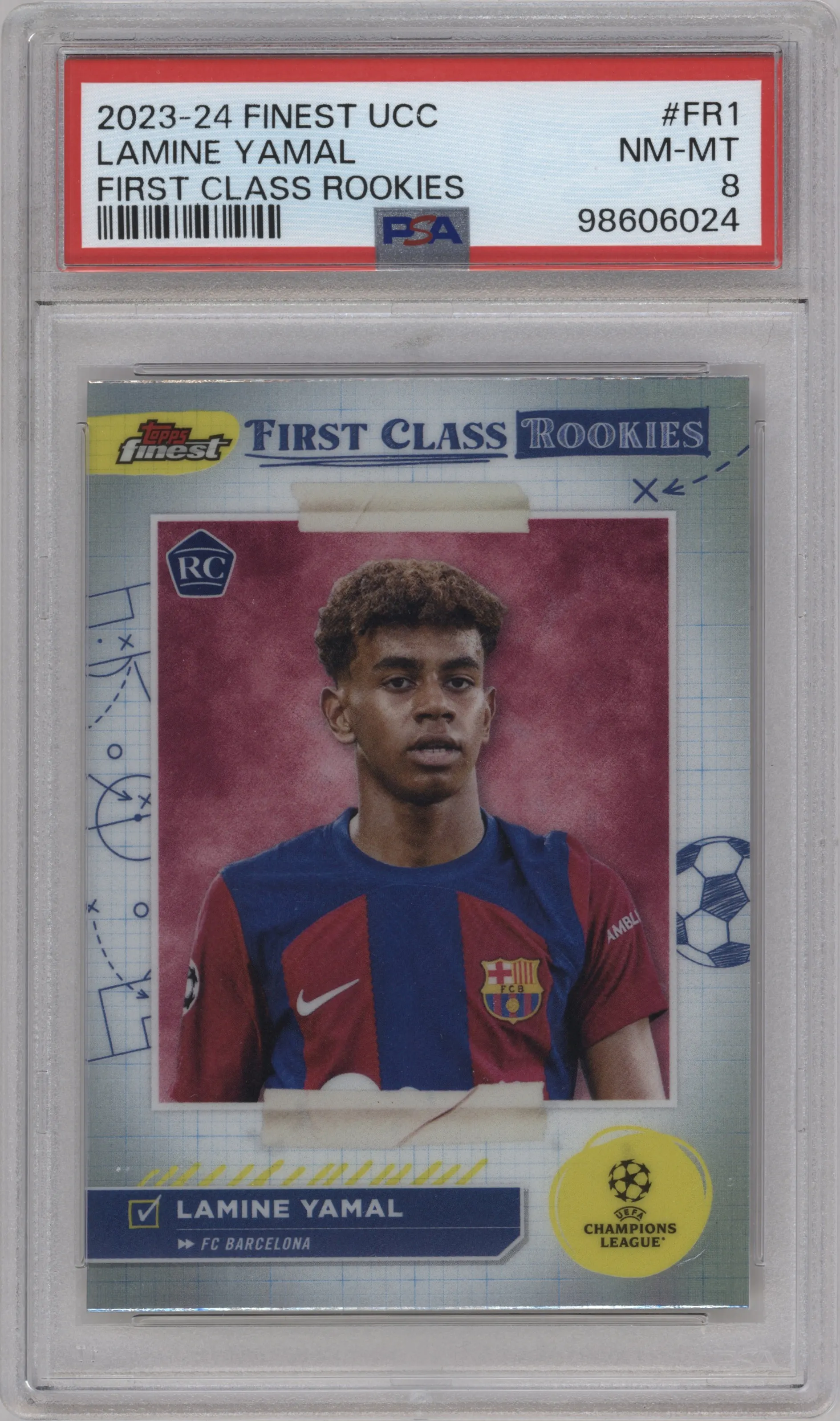 2023 Topps Finest UEFA Club Competitions First Class Rke. Lamine Yamal PSA 8