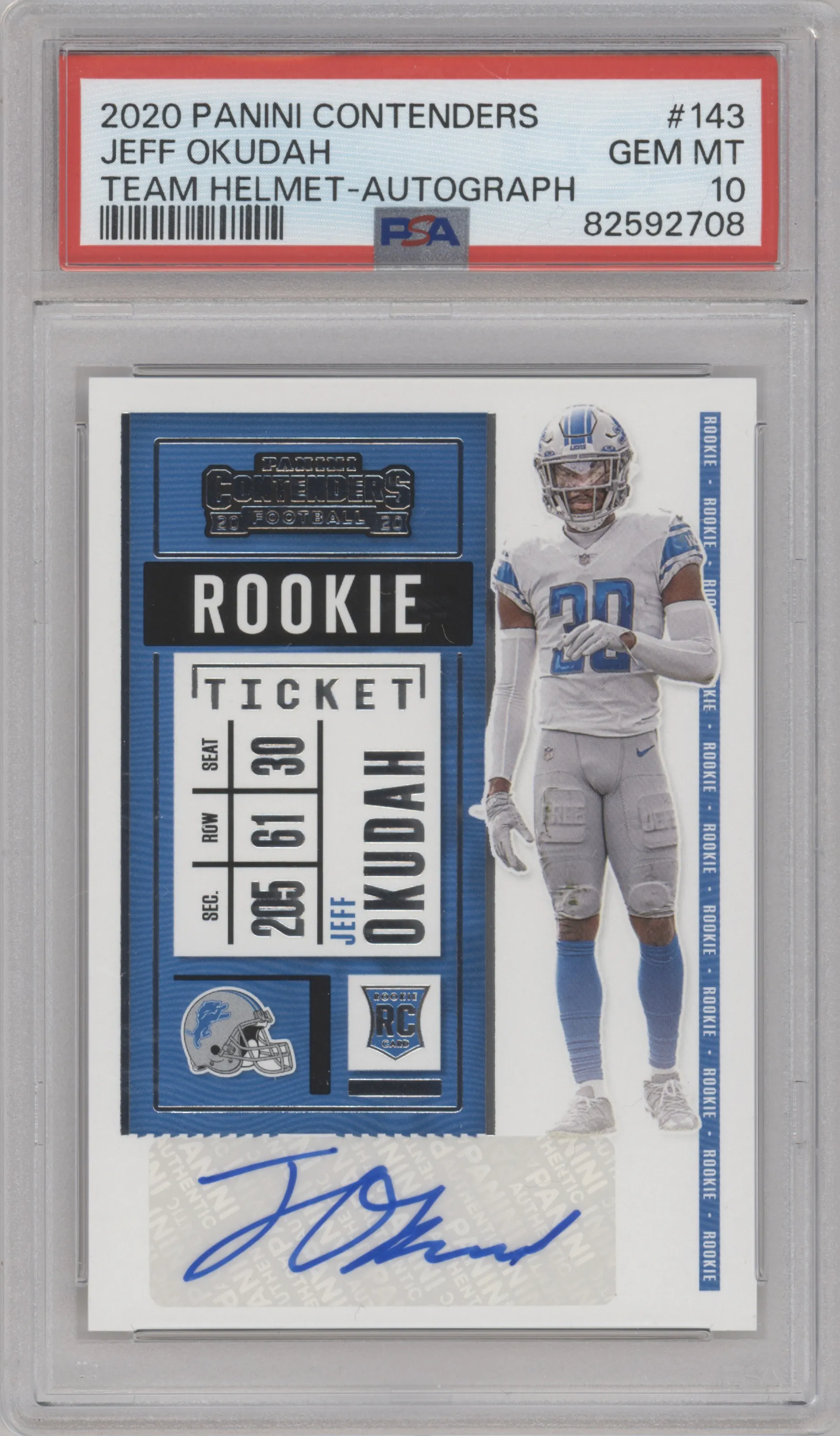 2020 Panini Contenders Rke.Tkt.Var. Jeff Okudah #143 PSA 10