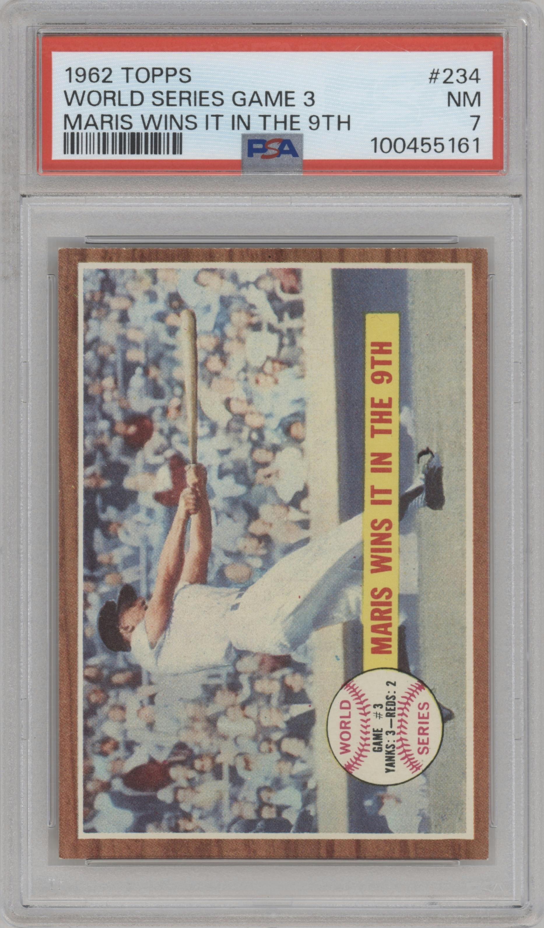 Roger Maris from the 1962 Topps set graded by PSA and given an overall grade of 7.