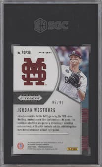 Jordan Westburg from the 2020 Panini Prizm Draft Picks set featuring a Tiger Stripes Prizm  parallel graded by SGC and given an overall grade of 10.