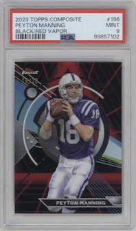 Peyton Manning from the 2023 Topps Composite set featuring a Black/Red Vapor parallel graded by PSA and given an overall grade of 9.