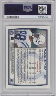 Marvin Harrison from the 1999 Topps Chrome set featuring a Refractor parallel graded by PSA and given an overall grade of 9.