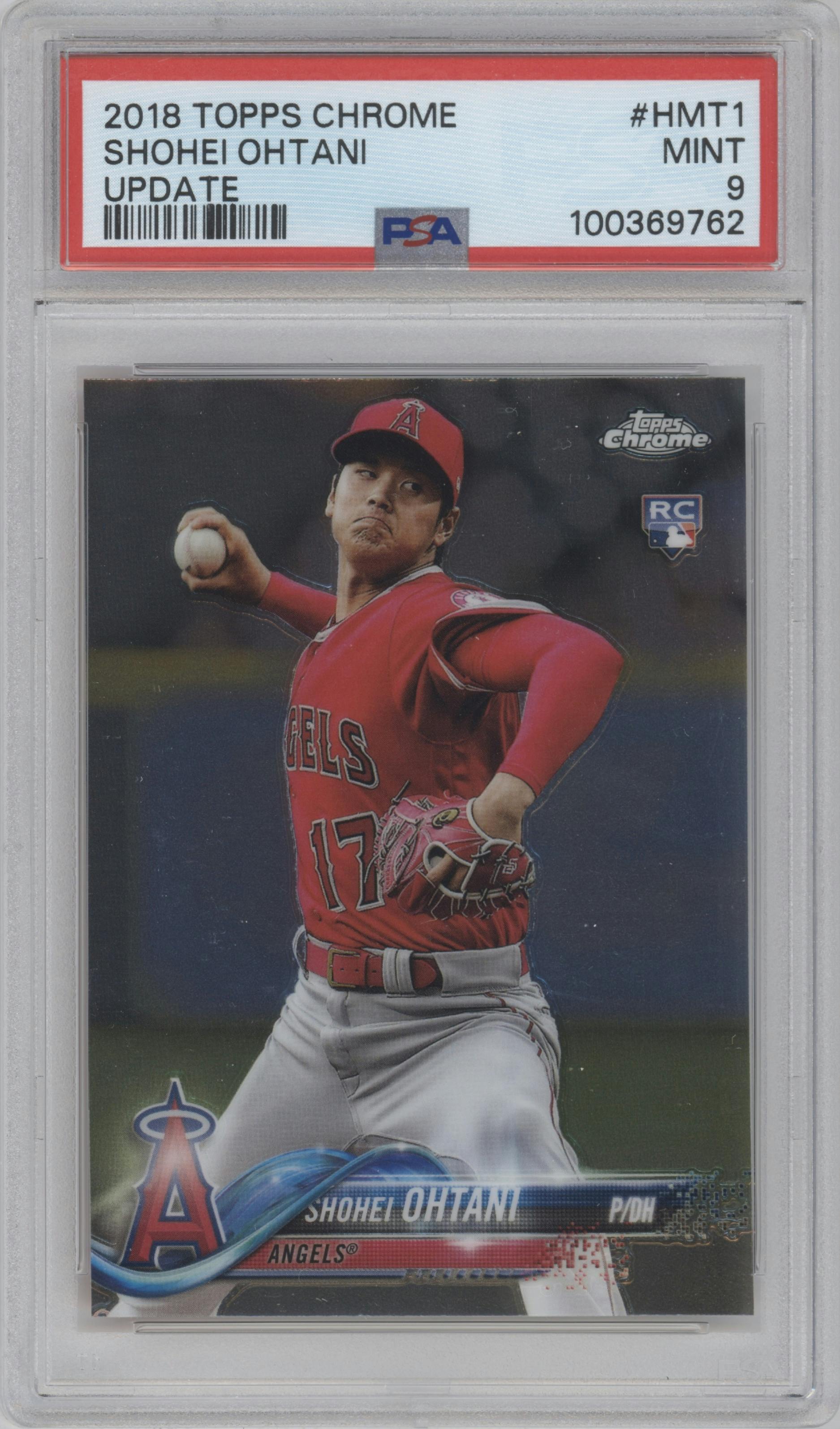 Shohei Ohtani from the 2018 Topps Chrome Update  set graded by PSA and given an overall grade of 9.