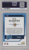 J.J. McCarthy from the 2024 Donruss set featuring a Red Wave parallel graded by PSA and given an overall grade of 9.