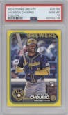 Jackson Chourio from the 2024 Topps Update set featuring a Yellow  parallel graded by PSA and given an overall grade of 10.