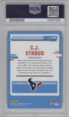 C.J. Stroud from the 2023 Donruss Optic set featuring a Hyper Green parallel graded by PSA and given an overall grade of 10.
