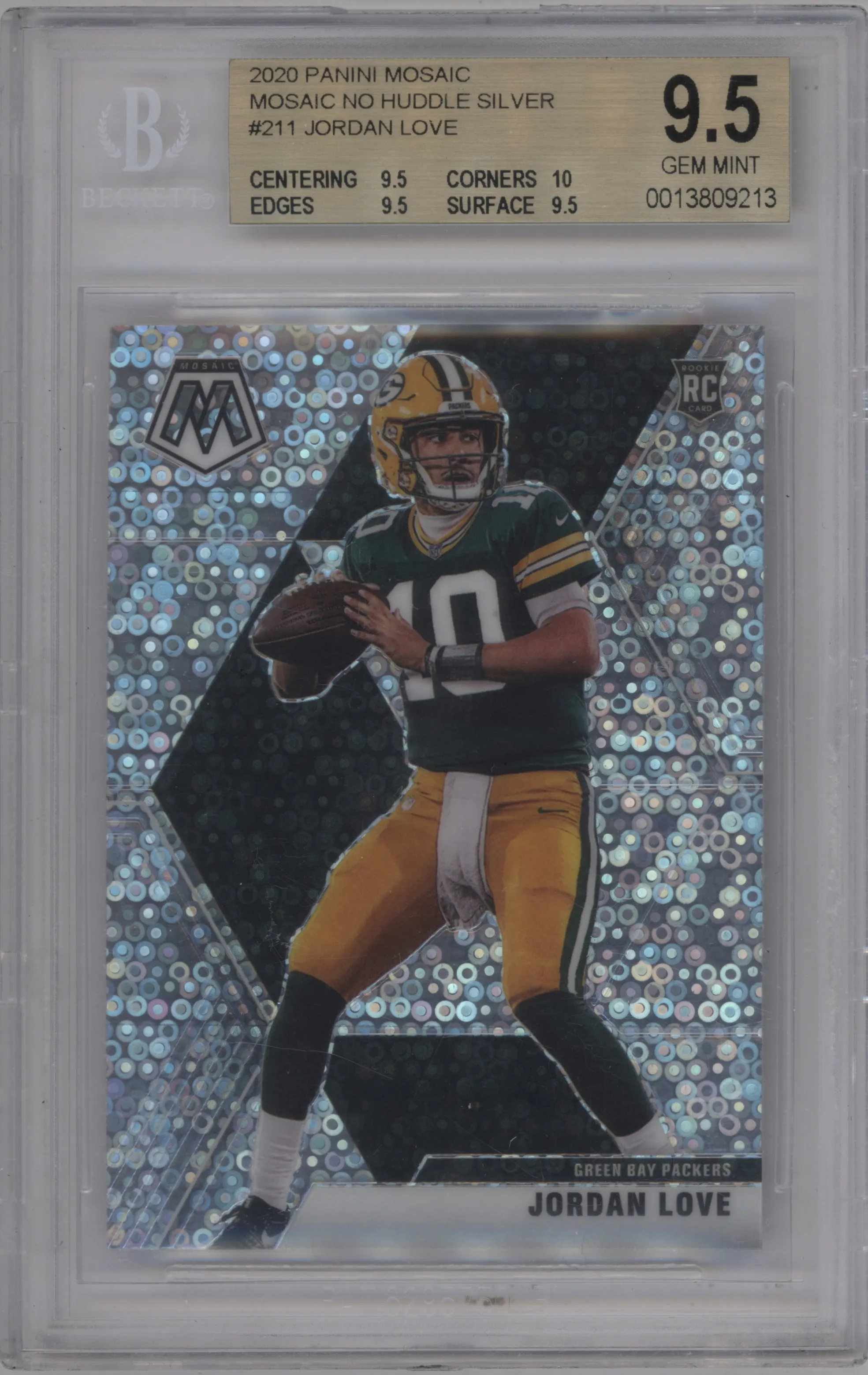 2020 Panini Mosaic Jordan Love No Huddle Silver #211 BGS 9.5