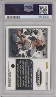 Victor Wembanyama from the 2023-24 Panini Prizm Draft Picks set graded by PSA and given an overall grade of 8.