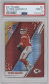 Patrick Mahomes II from the 2021 Panini Phoenix set featuring a Fire Burst parallel graded by PSA and given an overall grade of 10.