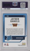Jayden Daniels from the 2024 Donruss set featuring a Red Pandora parallel graded by PSA and given an overall grade of 9.