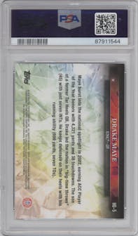 Drake Maye from the 2023 Bowman Chrome University set graded by PSA and given an overall grade of 10.