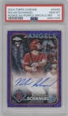 Nolan Schanuel from the 2024 Topps Chrome set featuring a Purple Speckle Refractor parallel graded by PSA and given an overall grade of 10.