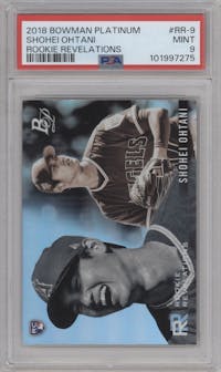 Shohei Ohtani from the 2018 Bowman Platinum set graded by PSA and given an overall grade of 9.
