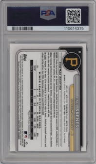 Paul Skenes from the 2024 Bowman Chrome Sapphire set featuring a Black parallel graded by PSA and given an overall grade of 10.