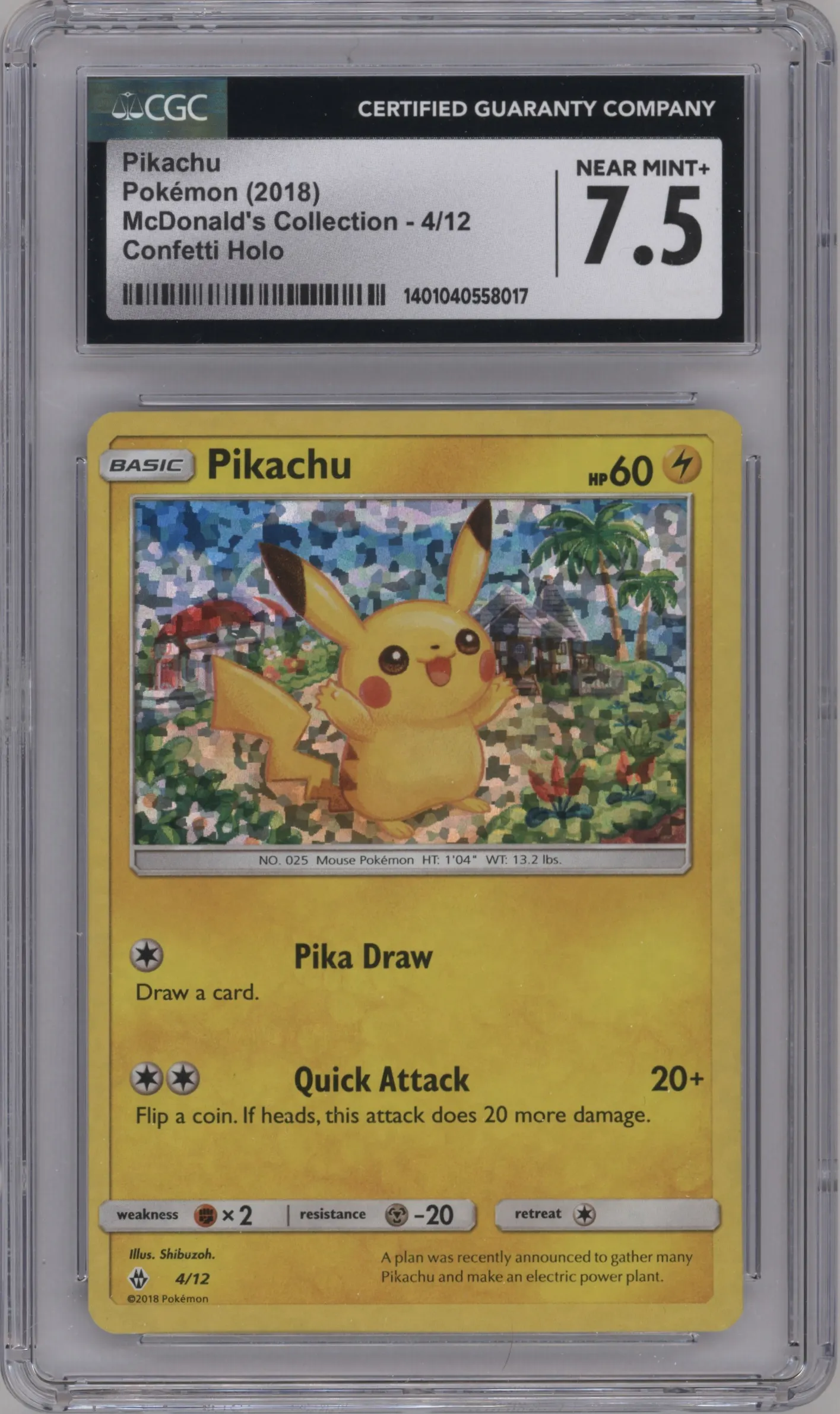 2018 Pokemon S&M McDonald's Collection Pikachu #4 CGC 7.5
