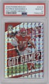 Patrick Mahomes II from the 2020 Panini Mosaic set featuring a Mosaic parallel graded by PSA and given an overall grade of 10.