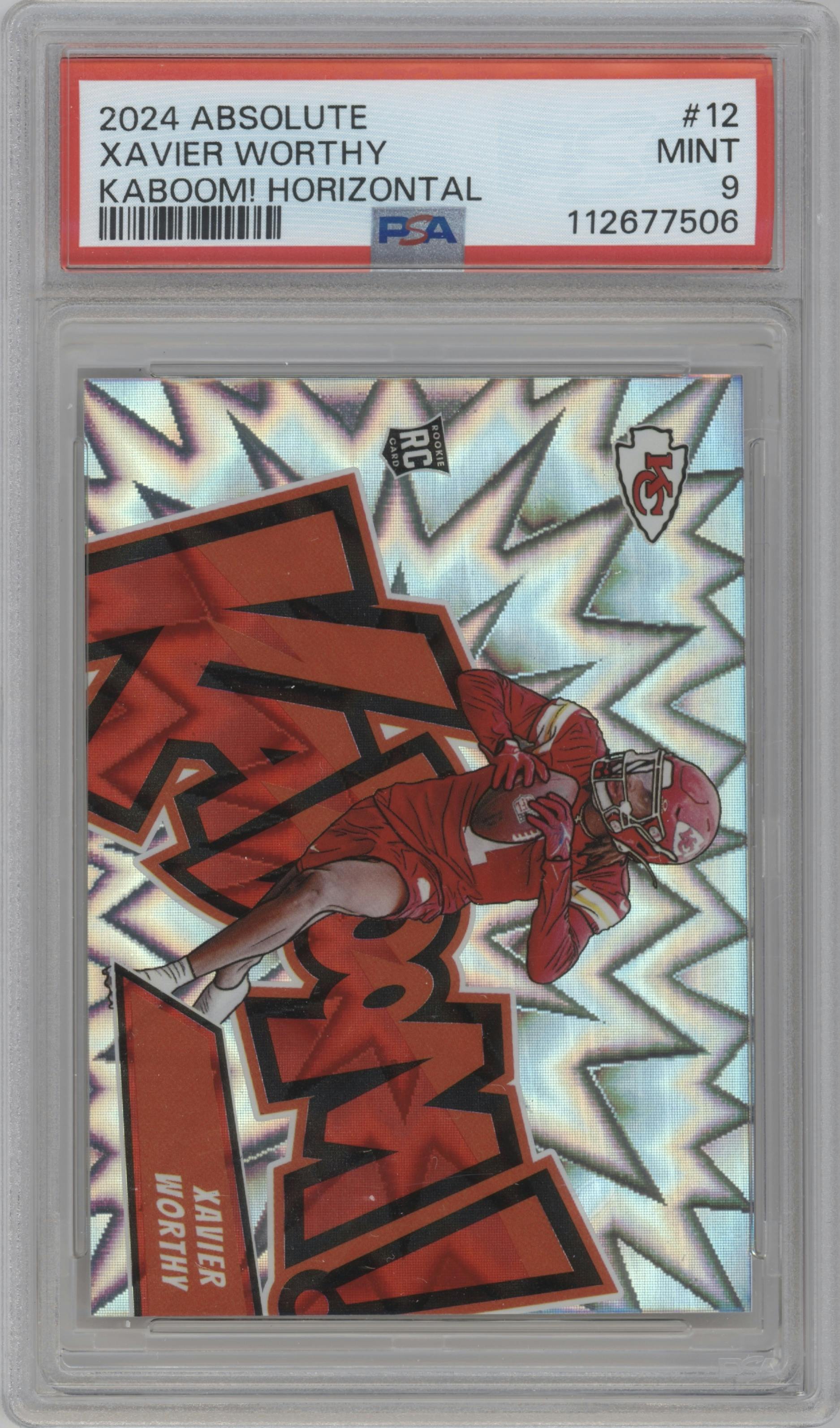 Xavier Worthy from the 2024 Panini Absolute set graded by PSA and given an overall grade of 9.