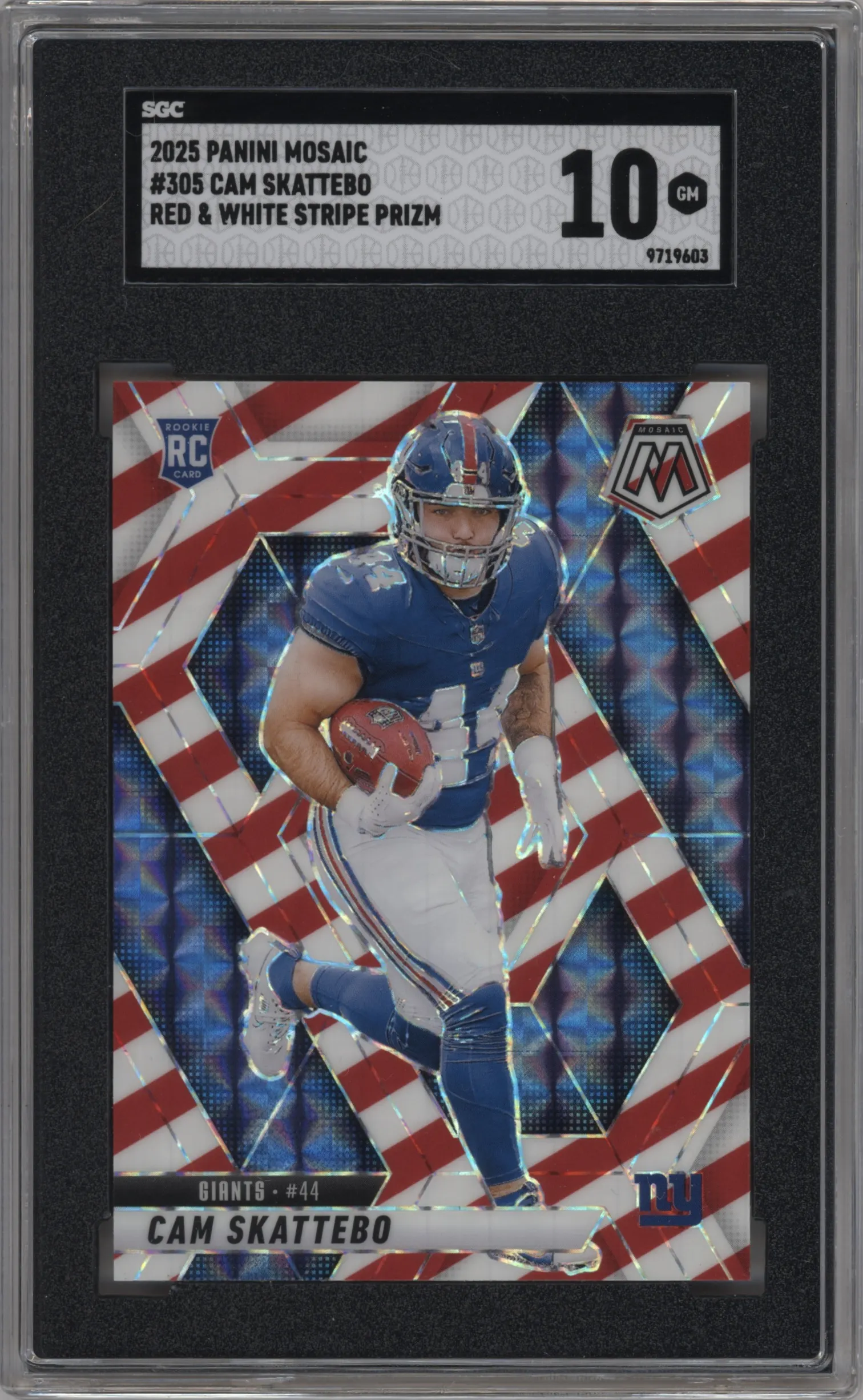 2025 Panini Mosaic Cam Skattebo Red and White Stripe SGC 10