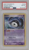 Unown from the 2005 Pokemon EX set graded by PSA and given an overall grade of 8.