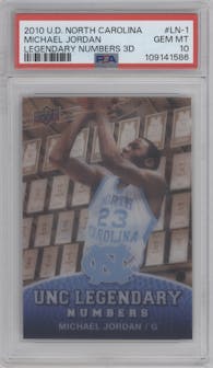 Michael Jordan from the 2010-11 Upper Deck North Carolina Tar Heels set graded by PSA and given an overall grade of 10.