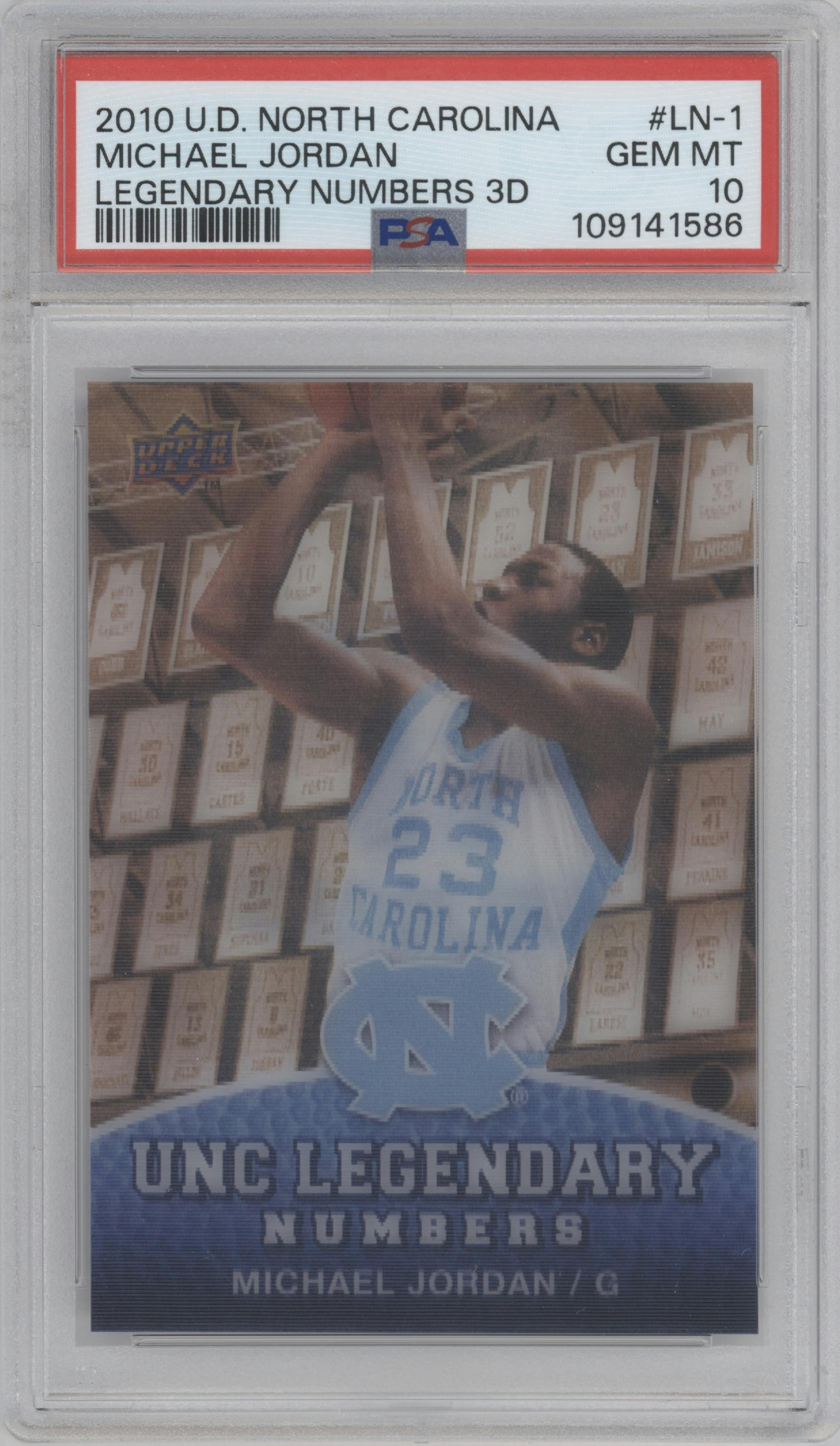 Michael Jordan from the 2010-11 Upper Deck North Carolina Tar Heels set graded by PSA and given an overall grade of 10.