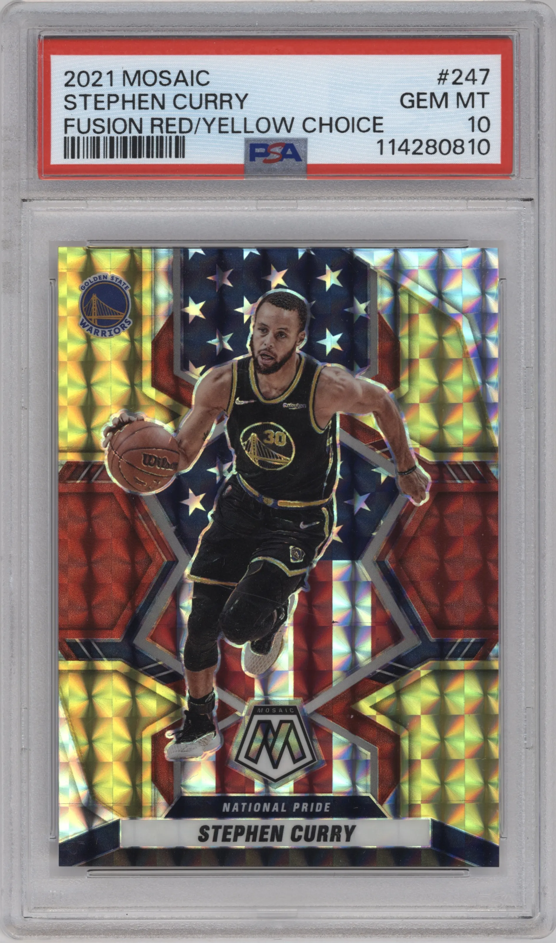 2021 Panini Mosaic Stephen Curry Choice Fusion Red & Yellow #247 PSA 10