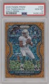 Tua Tagovailoa from the 2020 Panini Prizm set featuring a Disco parallel graded by PSA and given an overall grade of 10.