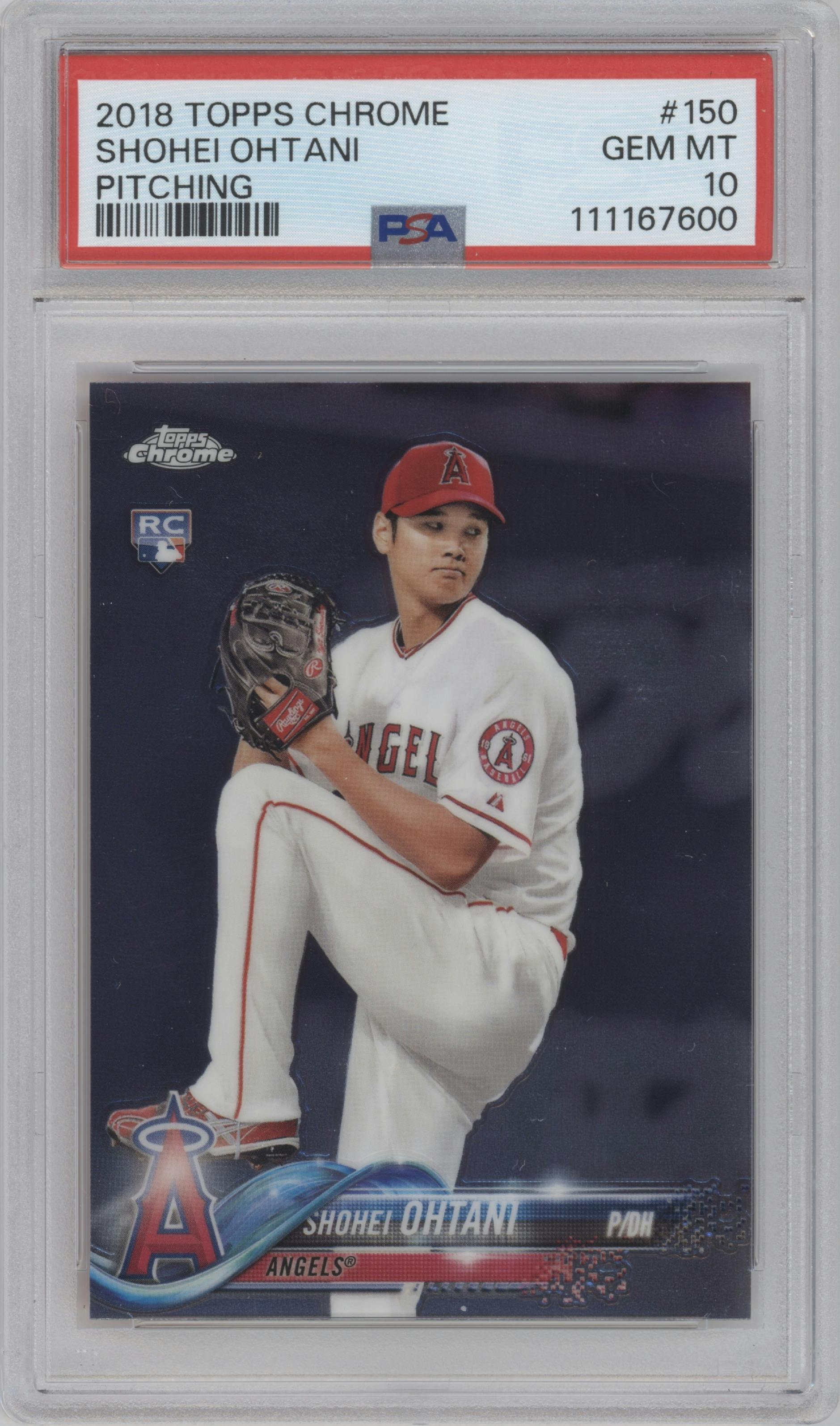 Shohei Ohtani from the 2018 Topps Chrome set graded by PSA and given an overall grade of 10.