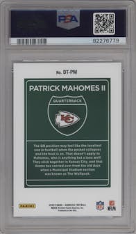 Patrick Mahomes II from the 2022 Panini Donruss set graded by PSA and given an overall grade of 9.