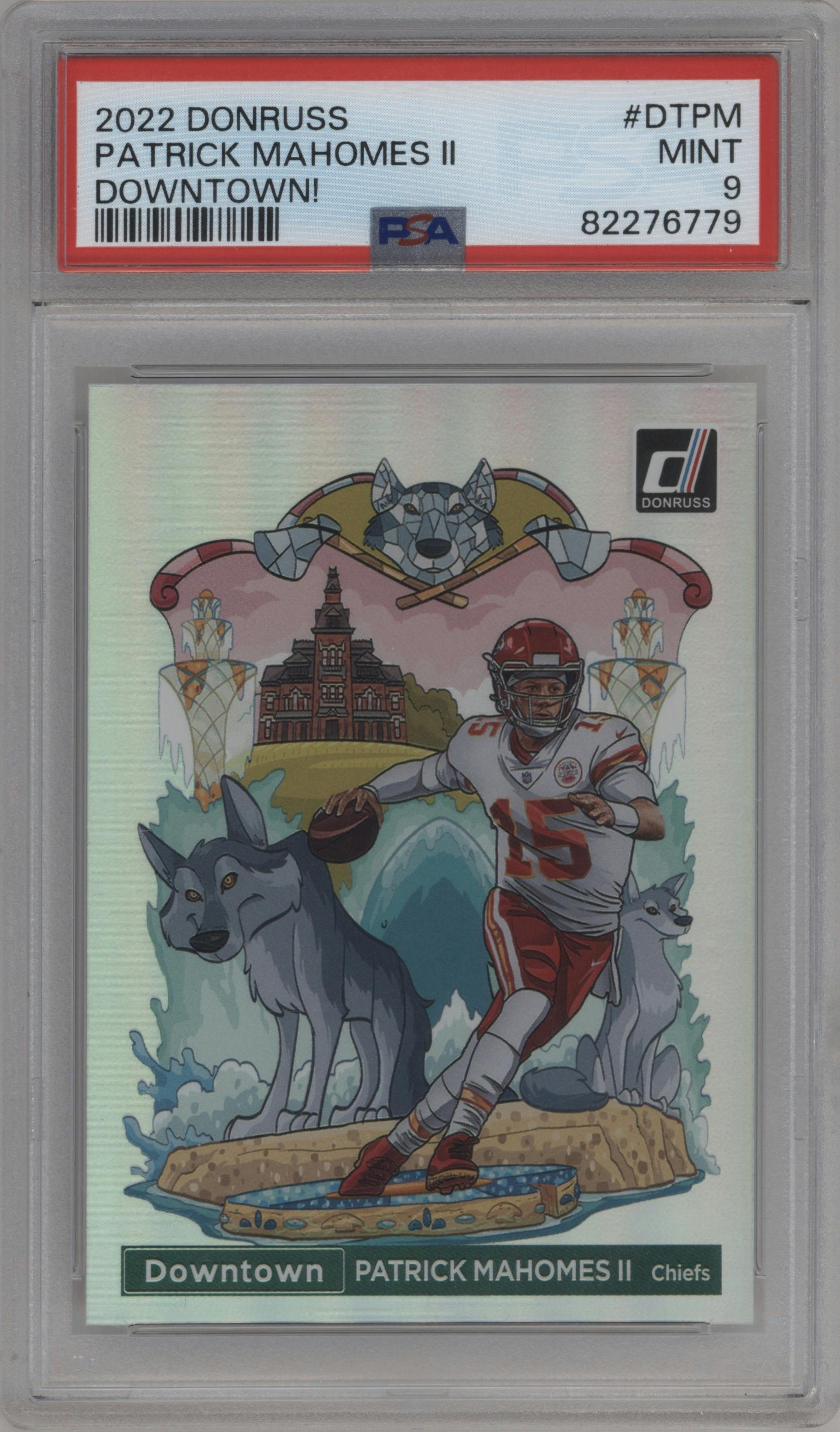 Patrick Mahomes II from the 2022 Panini Donruss set graded by PSA and given an overall grade of 9.
