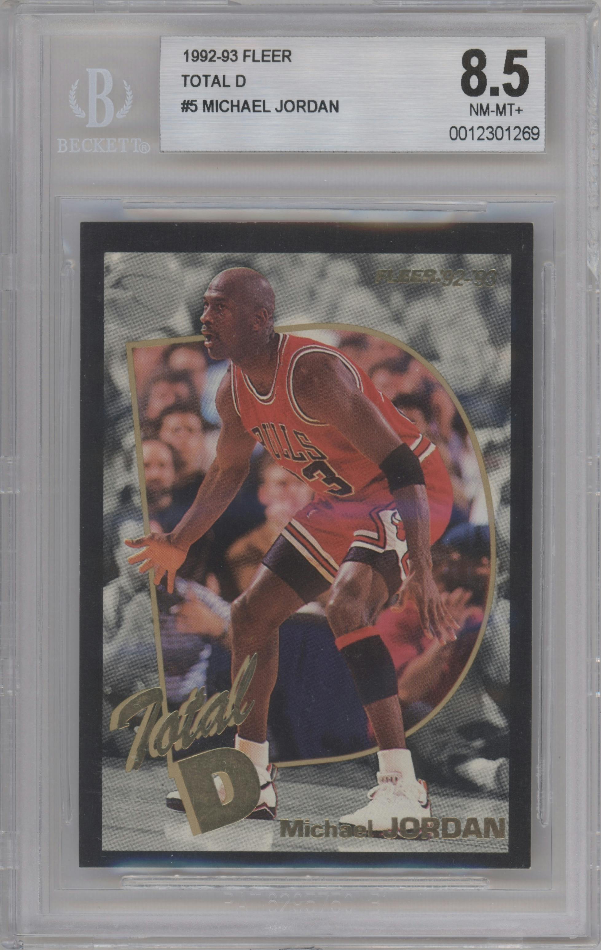 Michael Jordan from the 1992-93 Fleer  set graded by Beckett and given an overall grade of 8.5.