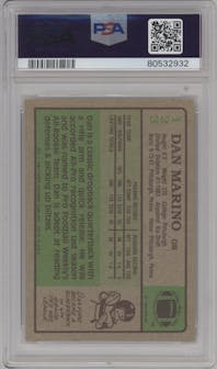 Dan Marino from the 1984 Topps set graded by PSA and given an overall grade of 9.