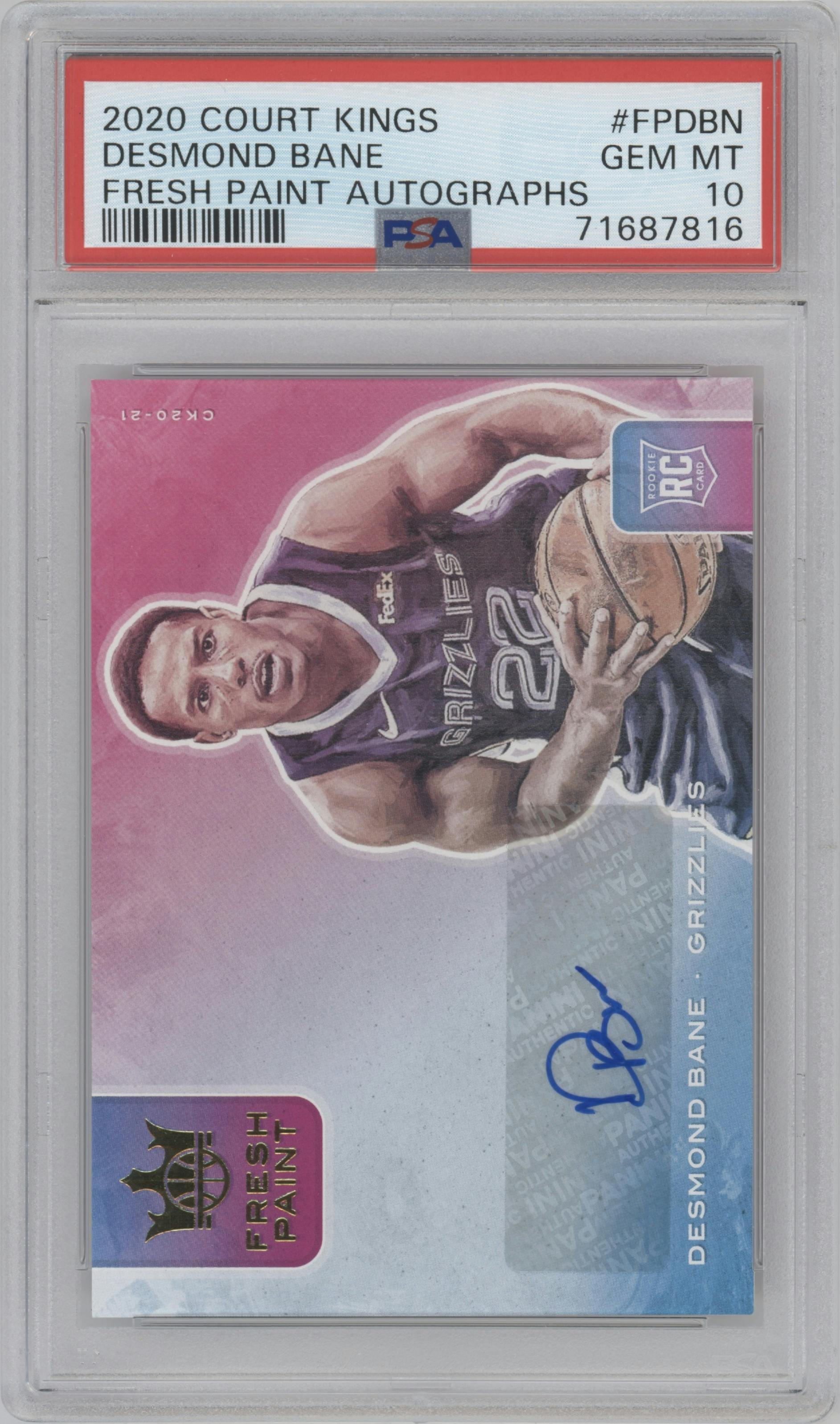 Desmond Bane from the 2020-21 Panini Court Kings set graded by PSA and given an overall grade of 10.