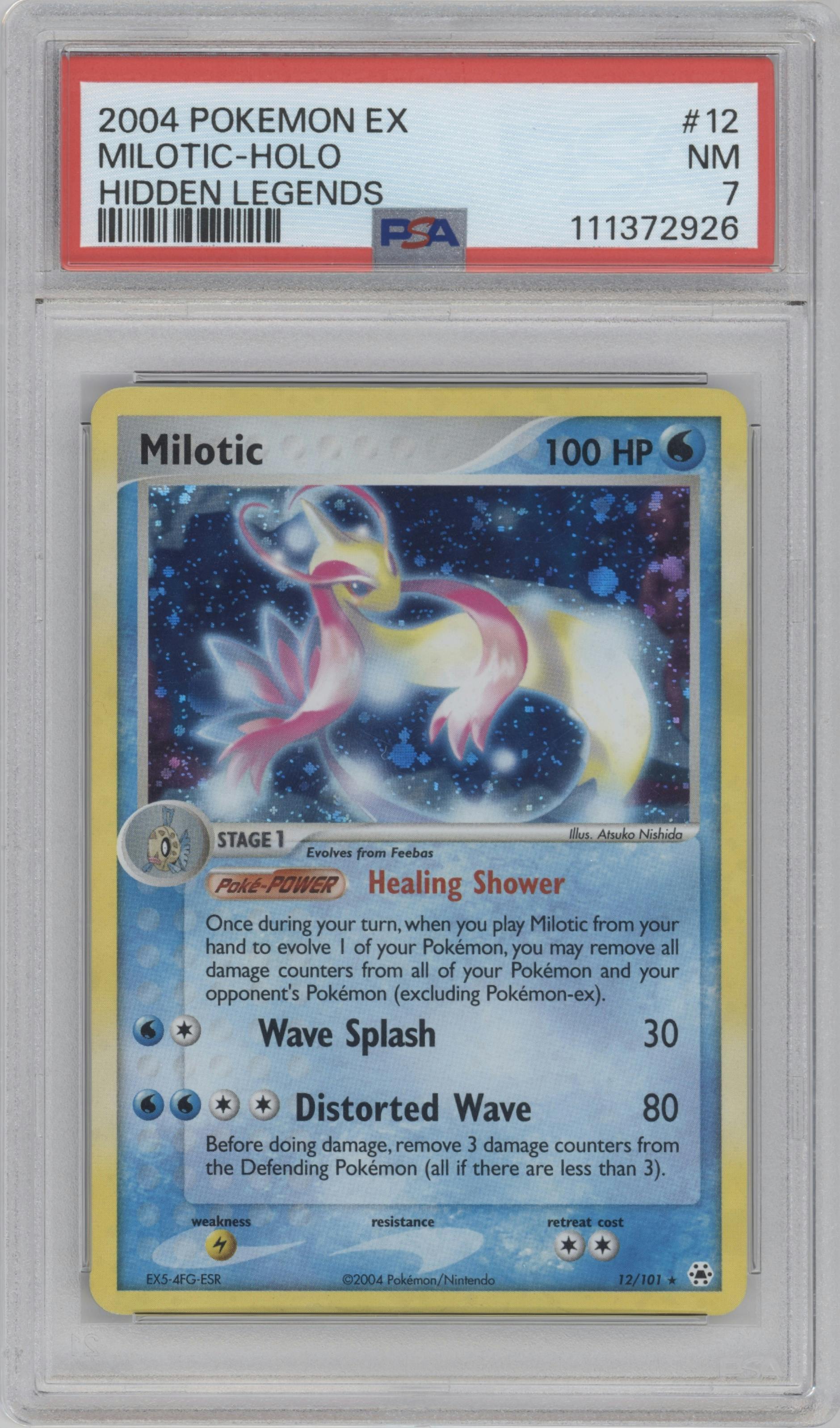 Milotic from the 2004 Pokemon EX set graded by PSA and given an overall grade of 7.