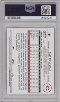 Elly De La Cruz from the 2024 Topps  set featuring a Rainbow Foil parallel graded by PSA and given an overall grade of 9.