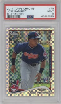 Jose Ramirez  from the 2014 Topps Chrome set featuring a X-Fractor parallel graded by PSA and given an overall grade of 9.