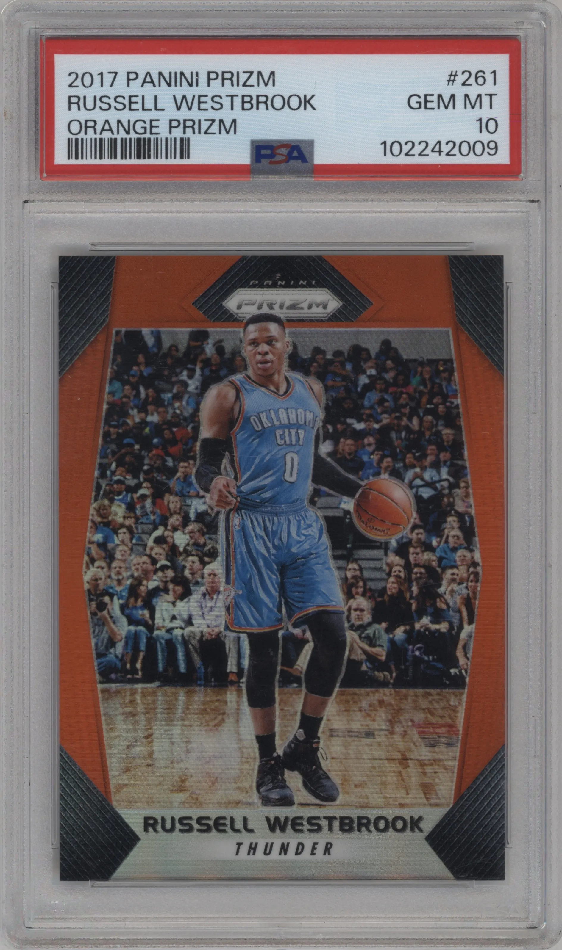 2017 Panini Prizm Russell Westbrook Orange Prizm #261 PSA 10