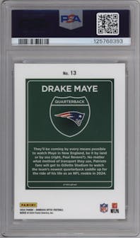 Drake Maye from the 2024 Donruss Optic set graded by PSA and given an overall grade of 9.